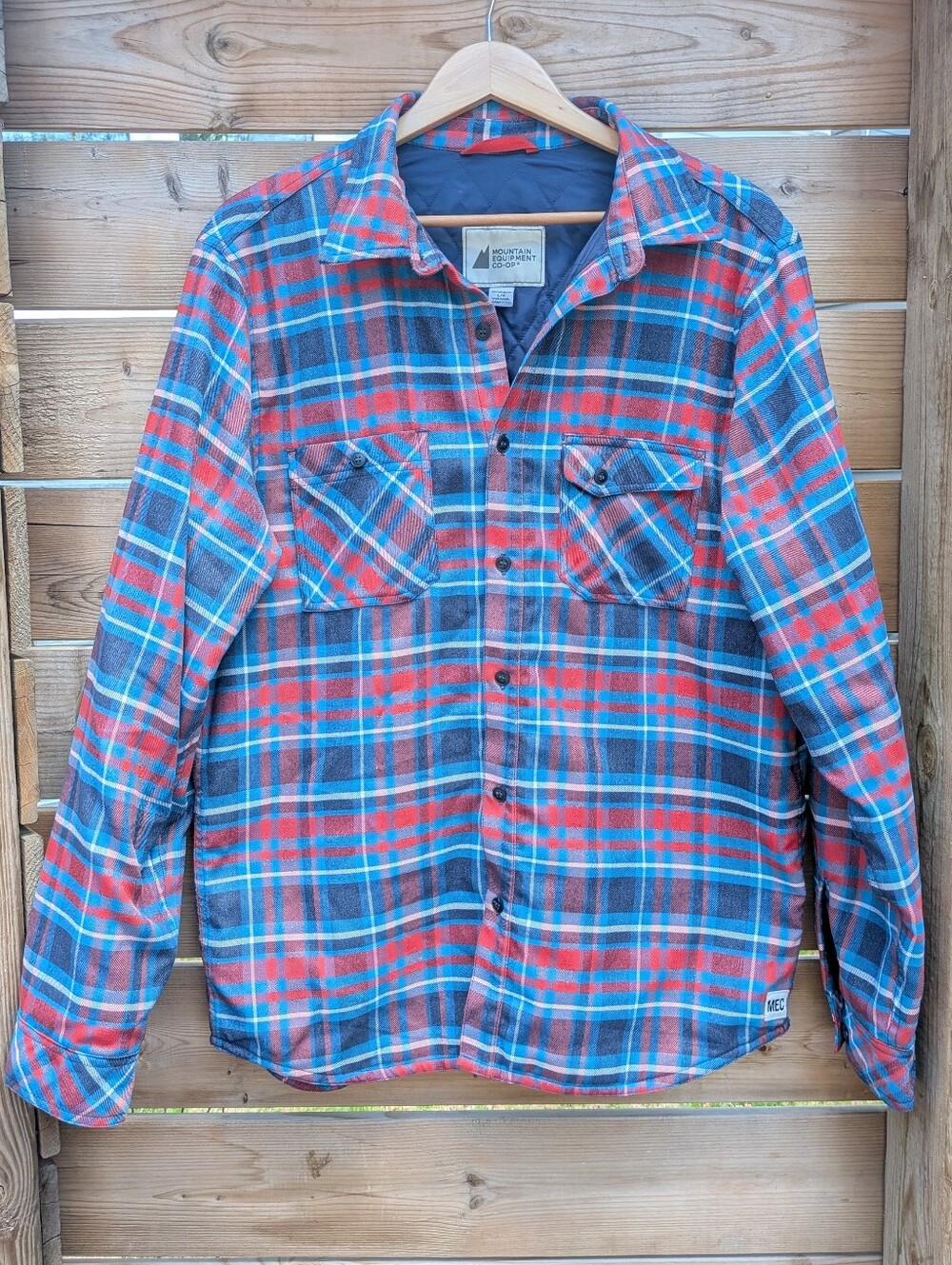 MEC Shacket Mens Large Lined Flannel Plaid Jacket Mountain Equipment Co-op